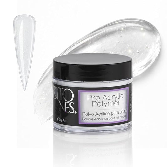 Tones Pro Acrylic Nail Powder, Sparkling Clear (Clear with Sparkles), (1.5 Fl Oz) - Long-Lasting & Non-Yellowing Polymer for Salon Quality Nail Extensions & 3D Art
