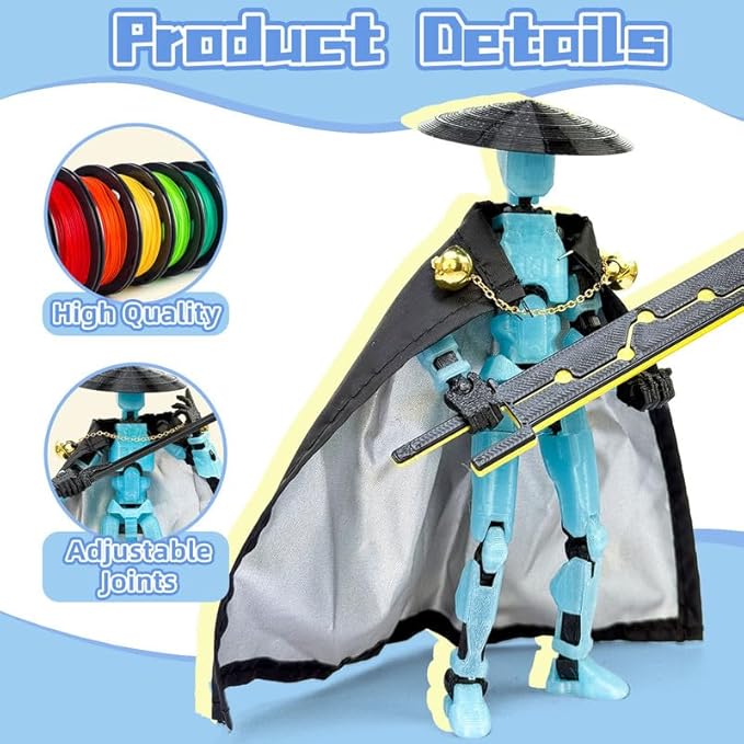 Assembly Completed T13 Action Figures,T 13 Action Figure, Robo 13 3D Printed Action Figure - The Ultimate Hero for Action-Packed Playtime,5.2 Inch (Blue (Glows in The Dark))
