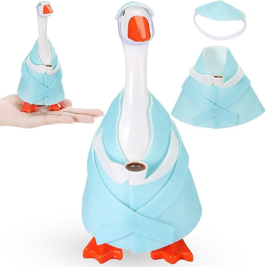 Soulchen 7" Desk Goose Tired Granny Mamma Robe Self Care Outfit Mini Desk Geese Cute Costume for Geese Figurine Desktop(Blue)