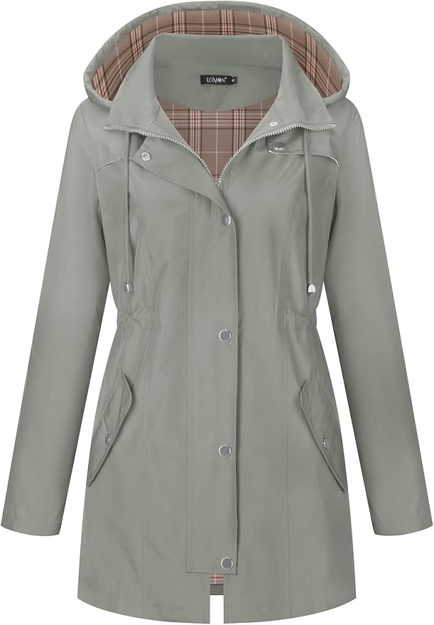 LOMON Women Waterproof Outdoor Hiking Raincoat Women Lined Rain Jacket Lightweight Hooded Jackets Trench Coats