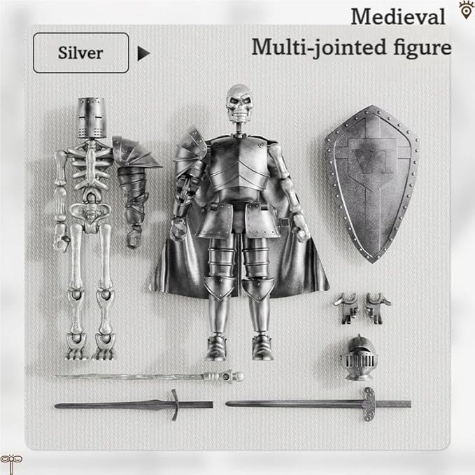 T13 Action Figure Set,Skeleton Knight Action Figures,Knight Action Figures,Dummy 13,Lucky 13 Collectible Action Figure（Assembly Required） (B-Silver Skull Knight)