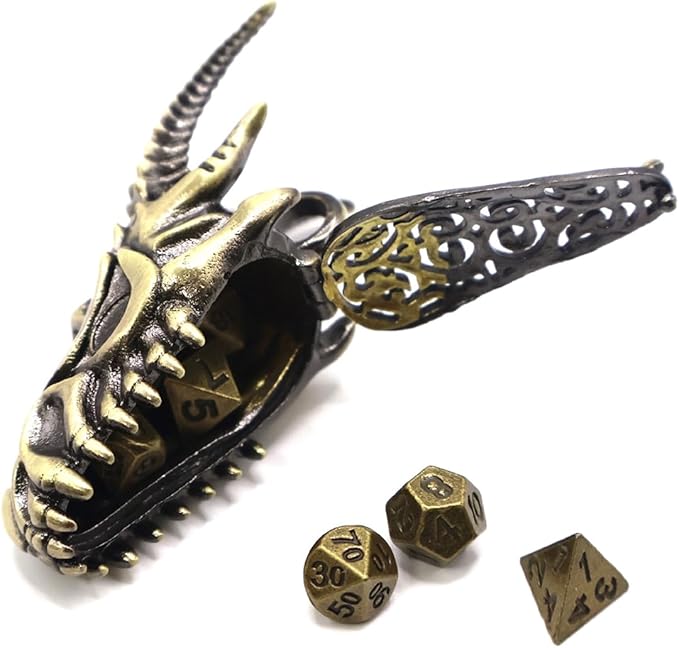 2025 Dragon Necklace for DND Dice Set, 7-in-1 Dragon Metallic D&D Dice with Gift Case for Dungeons and Dragon Game, RPG Role Playing Table Game Gifts (Gold)