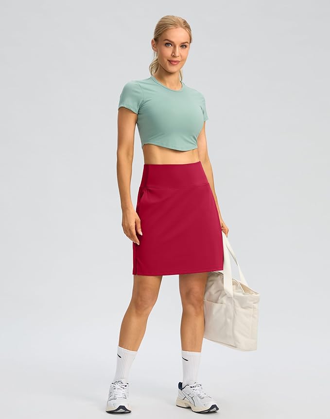 18" Skorts for Women 3 Pockets High Waist Long Athletic Tennis Skirt Golf Skort for Casual Summer Travel