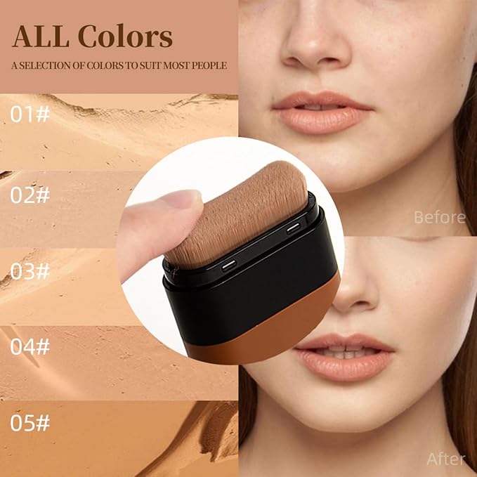 Flawless Hydrating Face Foundation Stick, Korean Lightweight Full-Coverage Cream-to-Matte Multi-Use Makeup for Dark Circles & Blemishes, Long-Wear Cream Stick with Brush, All Skin Types (04#Wheat)