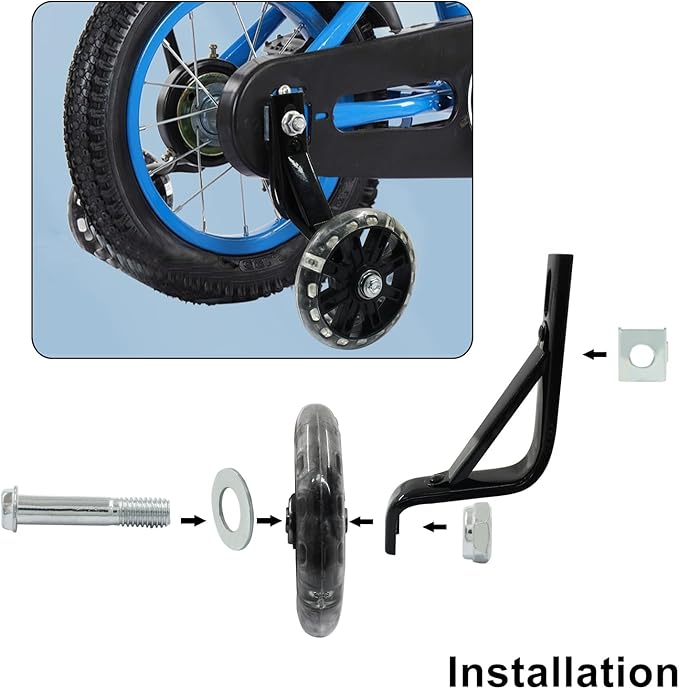 Murtenze 1 Pair of Children's Bicycle Auxiliary Wheel Bicycle Accessories, Flash Silent Training Wheels for 16" Training Wheels Kids Bike Wheel
