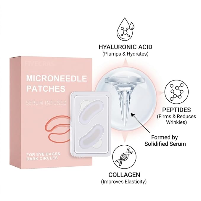 4 Pairs Micro Eye Patches, Under Eye Patches for Puffy Eyes & Dark Circles, Dissolving Micro-Dart Eye Patches with Hyaluronic Acid, Peptides & Vitamin C, Wrinkle & Smile Line Patches for Eye Care
