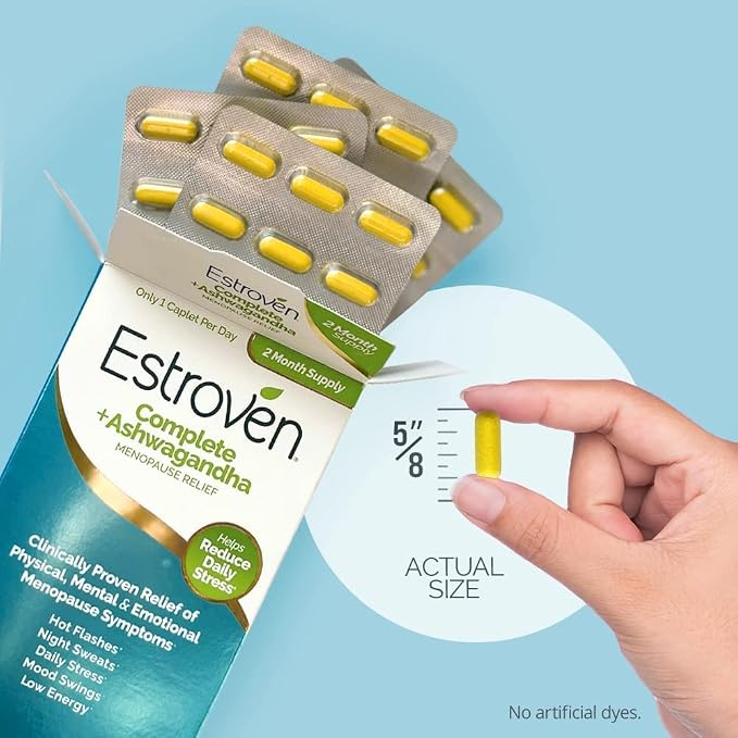 Estroven Complete + Ashwagandha Multi-Symptom Menopause Supplement for Women - Clinically Proven Ingredients Provide Menopause Relief & Night Sweats + Hot Flash Relief* - 4 Month Supply (Pack of 2)
