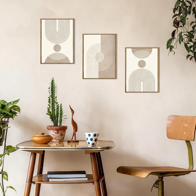 BINCUE Neutral Abstract Wall Art Boho Geometric Wall Decor Mid Century Modern Artwork for Living Room Bedroom Office 12" Lx16 W Set of 3