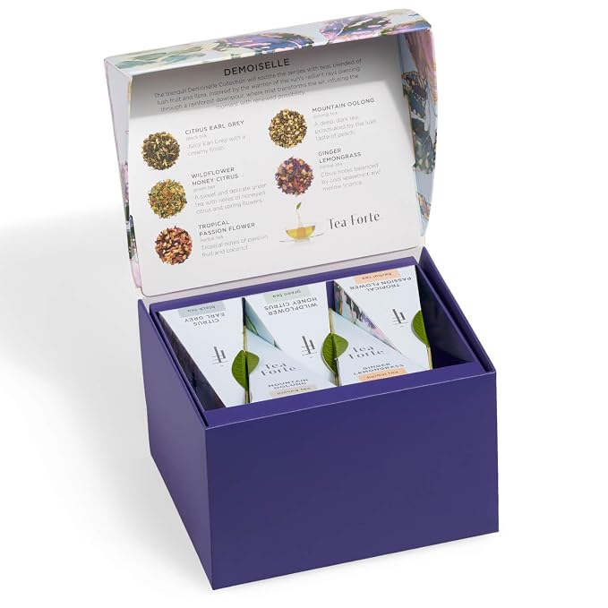 Tea Forte Gift Set with Cafe Cup, Tea Tray, Mini Presentation Box with 10 Handcrafted Pyramid Infuser Tea Bags, Demoiselle Tea