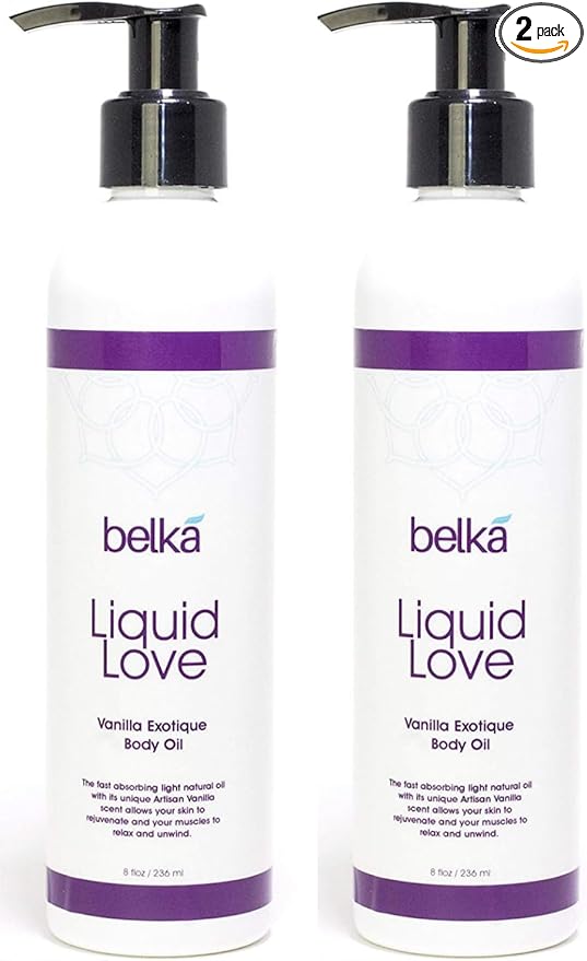 Liquid Love Vanilla Exotique Body Oil for Relaxing Massage Therapy and Sensual Couple's Massages - Made in The USA, 100% Vegan with Luscious Virgin Oils, Grape Seed, Coconut, Vitamin E, 8 floz