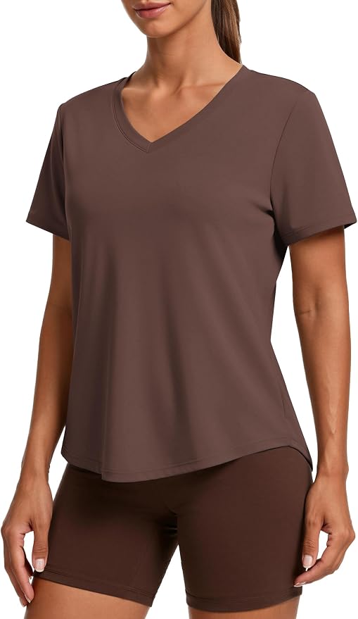 PINSPARK Soft Workout Tops for Women Short Sleeve V Neck Moisture Wicking UPF 50+ Sun Protection Quick Dry Gym Shirts