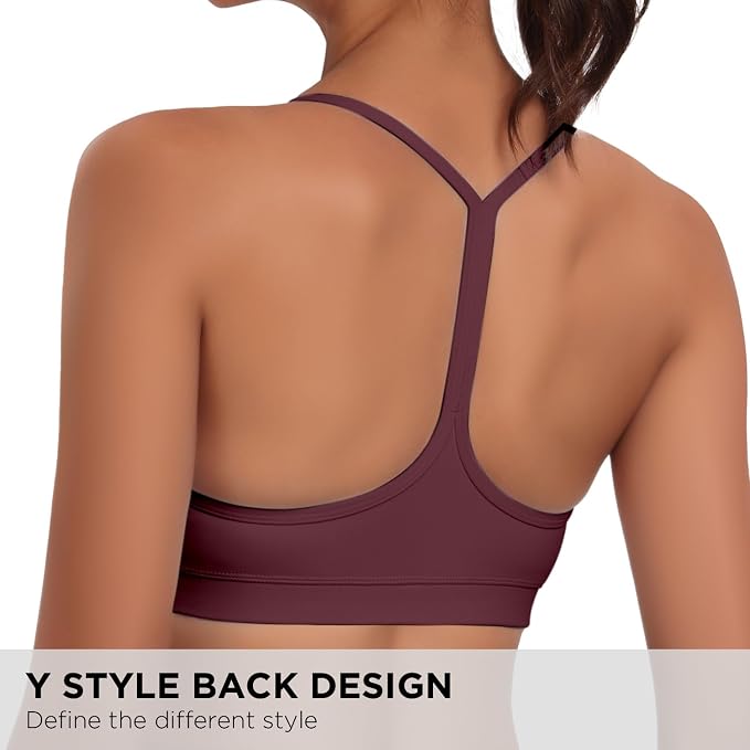 Raxnode Women's 3-Pack Y-Back Sports Bra, Thin Spaghetti Strap Nylon Yoga Bra with Removable Cups, Light Support Bralettes