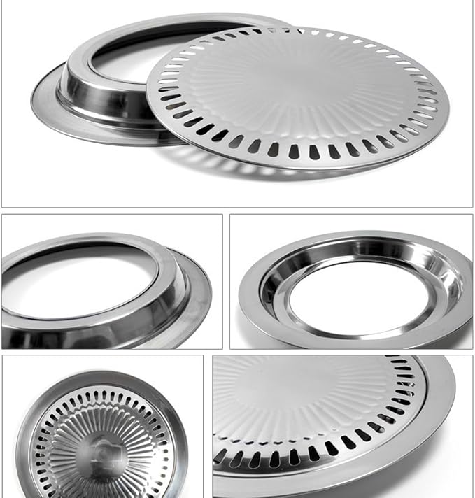 Korean BBQ Grill Pan Stainless Steel Round Stovetop Pan 11.81 In | Ideal for small-batch indoor grilling of meats and vegetables on compatible stovetops or hot plates