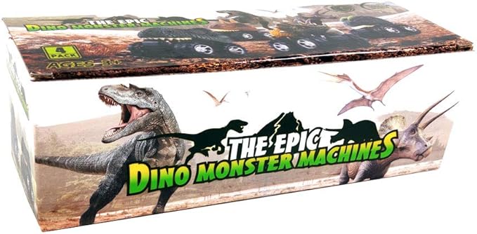 DINOBROS Pull Back Dinosaur Car Toys 4 Pack Dino Toys for 3 Year Old Boys and Toddlers T-Rex Dinosaur Games Monster Trucks