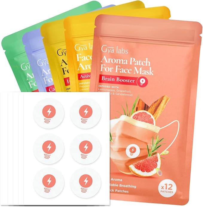 Combo Pack & Breathe Stickers Set for Masks - Natural Essential Oil Aromatherapy Stickers to Refresh Breath for Facial Masks & Pillows, 10 Packs-120 Patches - Gya Labs
