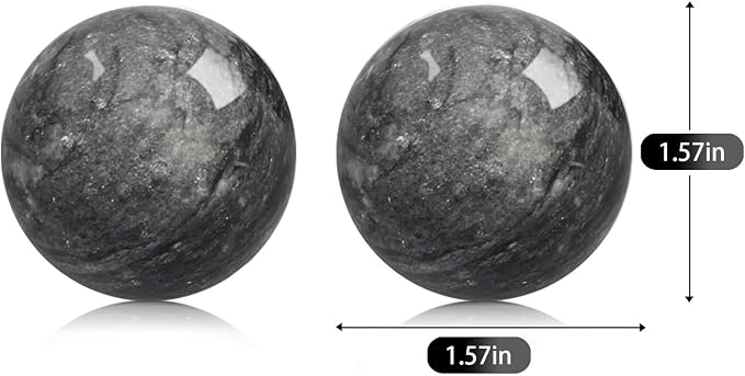 Traditional Chinese Baoding Balls, Marble Health Exercise Stress Relief Balls with a Retro Style Tassel Boxes for Gift, Dark Grey, 2-Piece Set, Medium-1.57"
