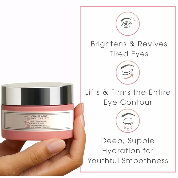 Consult Beaute - Champagne Lift Firming Eye Cream - Anti-Wrinkle - Diminish Appearance of Fine Lines - Hydrating Moisture - Instant Illumination - Nourishing Caviar and Grape Seed Extract - 0.5 oz