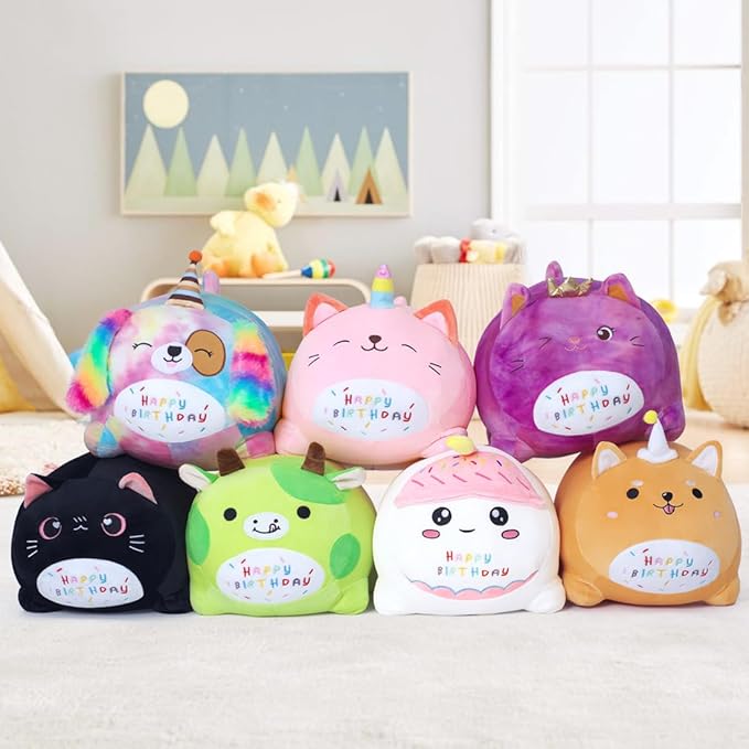 Birthday Cat Plush Pillow Stuffed Animal Toy, Black Birthday Cat Plush Stuffed Animals, Soft Cat Plush Pillow for Kids(Black Cat, 25cm/9.8inch)