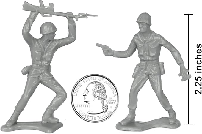 TimMee Plastic Army Men - Gray 48pc Toy Soldier Figures - Made in USA