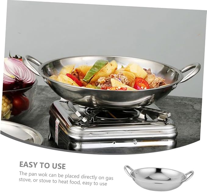 Homoyoyo Cooking Wok Round Bottom Stainless Steel Pot Double Handle Kitchen Supply