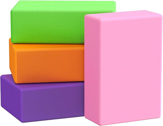 Yoga Blocks 4 Pack - Premium 3x6x9 IN EVA Foam Bricks for Pilates Workout, Stretching, Meditation | Non-slip and Lightweight Yoga Bricks for Flexibility, Balance, Spine Strength