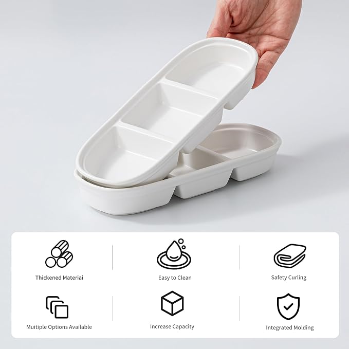 2PCS Ceramic Dishes, Ceramic Dish Stainless Steel Soy Tomato Sauce Salt Vinegar Sugar Spices Flavor Condiment Dip Bowls Korean BBQ Home Kitchen Plates, 3 Compartment Sauce Dish (3 Grids White)