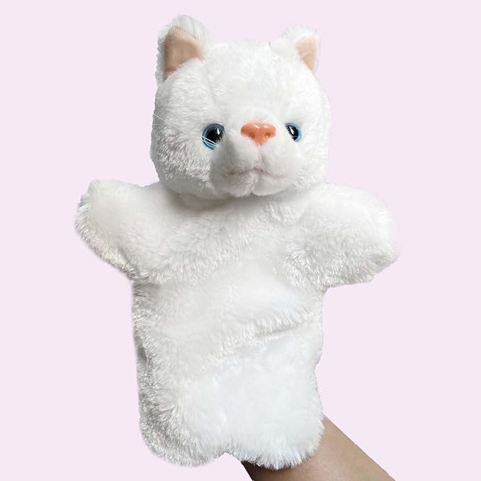 Cat Hand Puppets Kitten Plush Animal Toys Dolls for Kids Imaginative Pretend Play Storytelling White