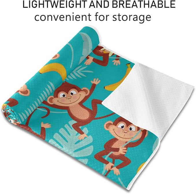Monkey Banana Yoga Mat Towel Non Slip Soft Sweat Absorbent Hot Yoga Mat Towel, for Hot Yoga, Pilates and Workout-73 x 27 Inch