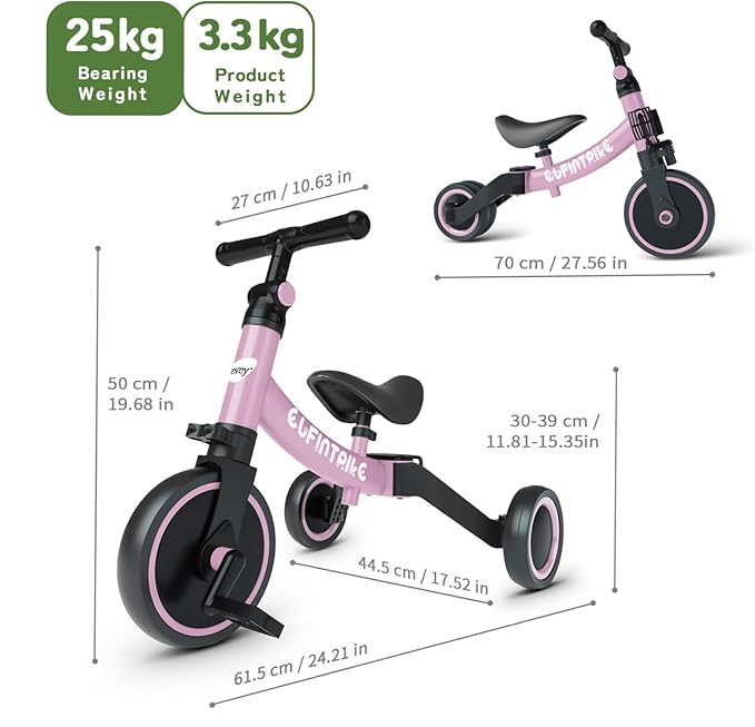 besrey 5 in 1 Toddler Bike for 1 Year to 4 Years Old Kids, Toddler Tricycle Kids Trikes Tricycle, Toys for Boy & Girl, Balance Training, Removable Pedals