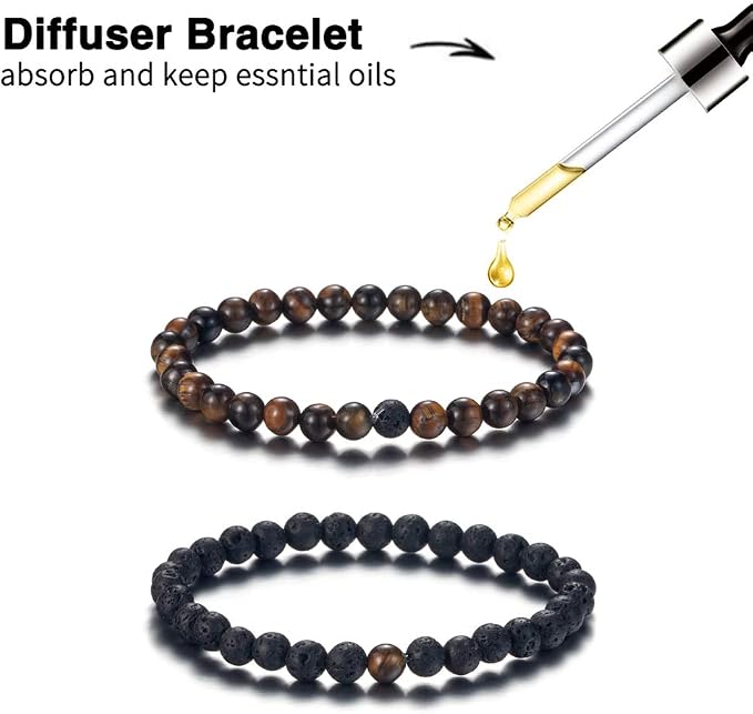 Softones 6MM Lava Rock Aromatherapy Anxiety Essential Oil Diffuser Beads Bracelet for Women Men,Friendship Couples Gifts Natural Stone Bracelets