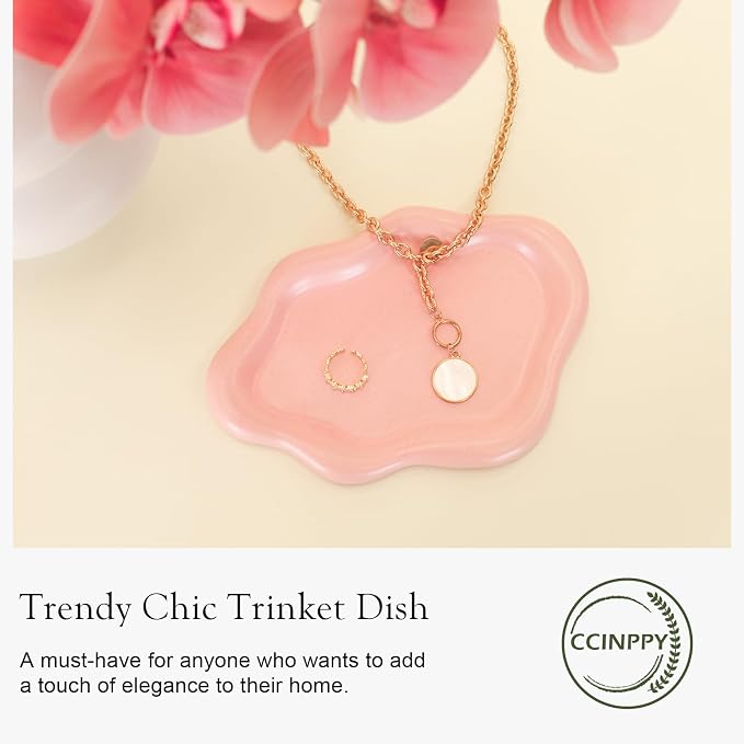 CCINPPY Ceramic Cloud Jewelry Tray Trinket Dish Key Bowl Nightstand Decor | Decorative Small Desk Tray Jewelry Plate Key Holder Bowl Cute Bedroom Room Decor Aesthetic, Gift for Women, Pink Medium