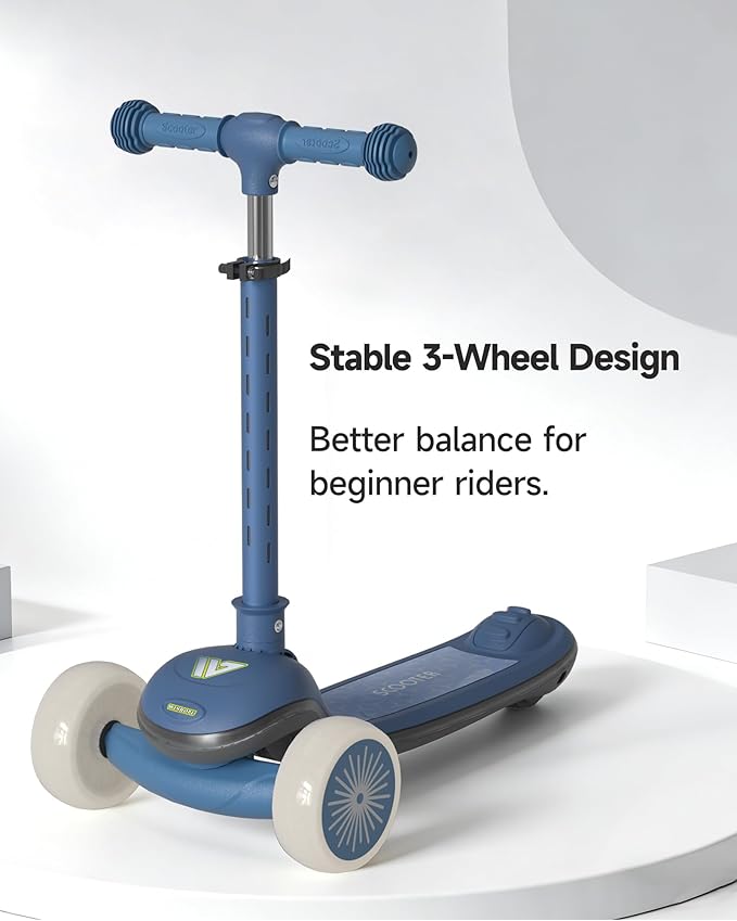 Kids Scooter, 3 Wheel Kick Scooter for Toddlers with Light Up Wheels, Lean-to-Steer Design, Adjustable Height Handlebar, Anti-Slip Deck, Ages 2–8