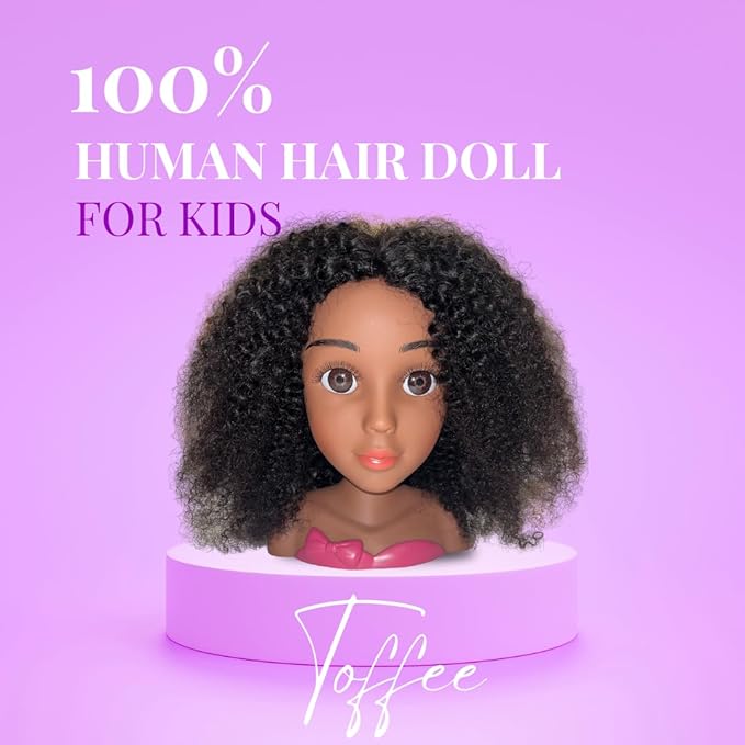 My Doll, 100% Human Hair Styling Head Doll Toy + Stand (Toffee)
