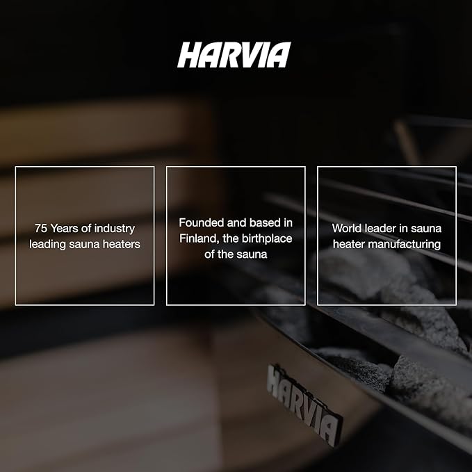 Harvia The Wall Electric Sauna Heater, Powerful 240V Sauna Stove for Medium Sized Rooms, Illuminated Operating Panel, Electric Heater for Dry Sauna Room, Includes Stones (6kW - Black)