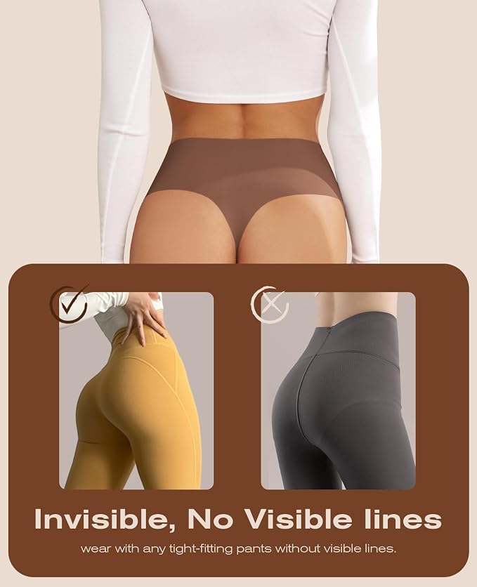 oshkang Thongs for Womens High Waisted Seamless for Women Underwear Sexy Breathable Panties 6 Pack