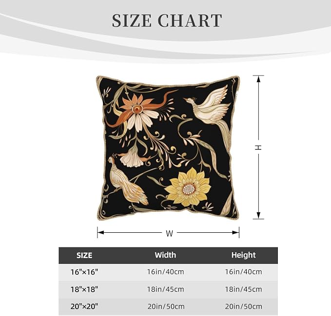 Flowers Birds Velvet Pillow Covers 18x18 Inch Vintage Floral Black Throw Pillows for Couch Farmhouse Cushion Covers Pillowcase Retro Rustic Pillow Cases for Sofa Bed Living Room Outdoor
