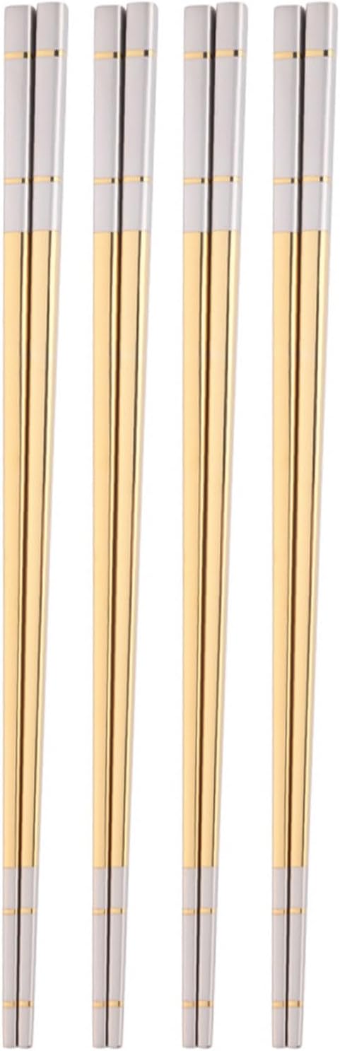 Reusable Stainless Steel Chopsticks,Dishwasher Safe , Easy to Use(4 PCS,Gold)