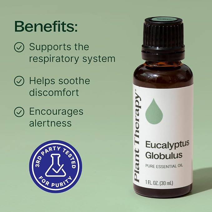 Plant Therapy Eucalyptus Globulus Essential Oil, 30 mL (1 oz), for Diffuser, Skin, Hair, Aromatherapy DIYs, and Clear Breathing, 100% Pure and Undiluted Essential Oil
