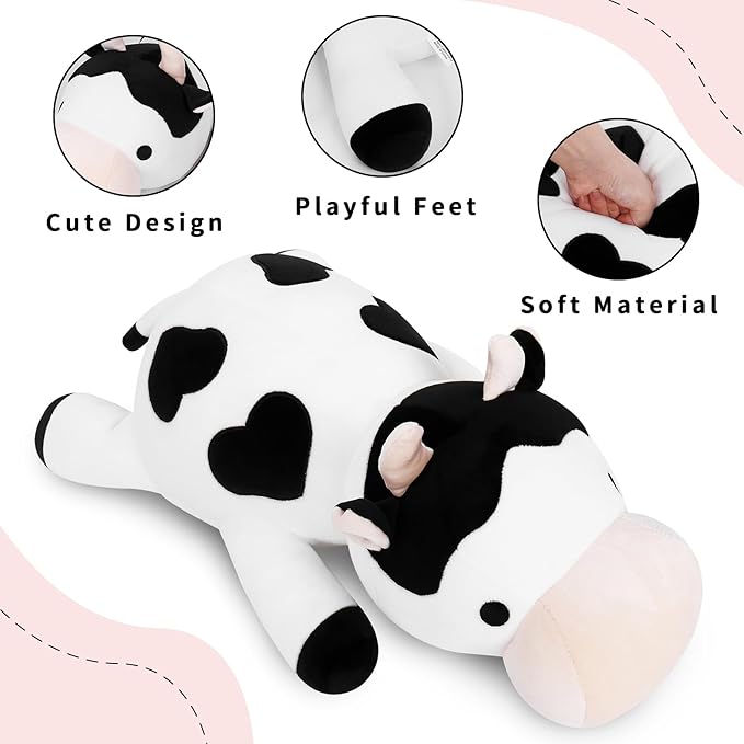 Cow Weighted Plush, 24" 4.2 lbs Weighted Stuffed Animals, Cute Cow Plush Toy Pillow Gifts for Kids and Adults