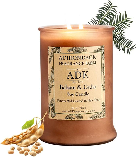Adirondack Fragrance & Flavor Farm Balsam & Cedar Scented Candle 20 Oz | Proudly Poured in The USA, Natural Aromatherapy Wax for Relaxation, Home Décor, Kitchen, Gift and Living Spaces