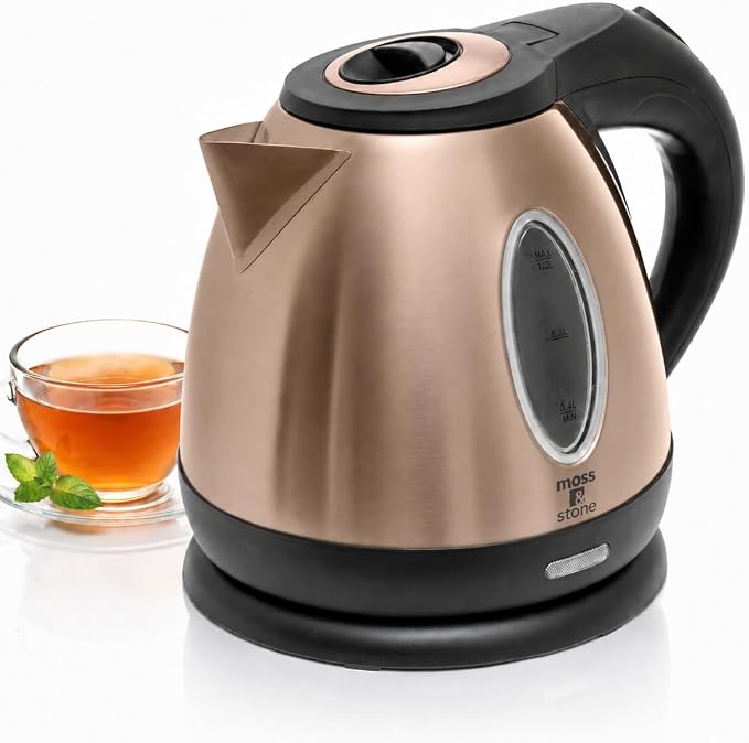 Moss & Stone 1.2L Stainless Steel Small Electric Kettle, Cordless 1500w Fast Boiling Pot, Portable Hot Water Electric Tea Kettle With Boil Dry Protection & Auto Shut-Off (Champagne)