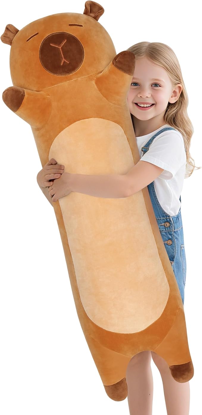 33 Inch Cute Capybara Stuffed Animal, Big Capybara Plush, Long Body Pillow for Bed Decor, Kawaii Plushies Birthday Gift for Kids Boys Girls Adult