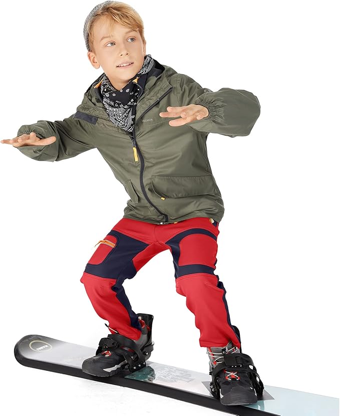 linlon Kids Boy's Snow Waterproof Pants Youth Fleece Lind Hiking Softshell Warm Insulated Trousers