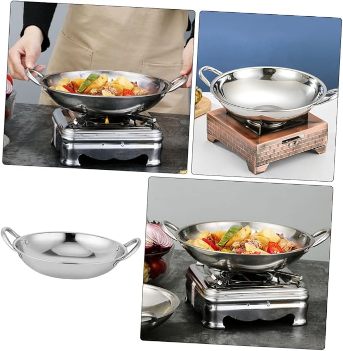 Zerodeko Stainless Steel Round Bottom Hot Pot Korean Style Stir-fry Pan Individual Pot