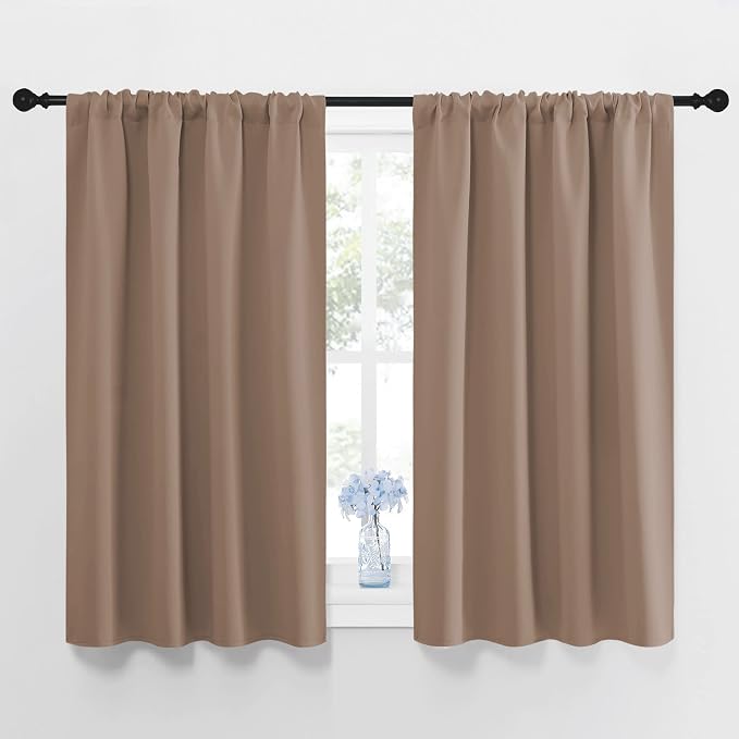 NICETOWN Kitchen Window Blackout Curtains - Window Treatment Thermal Insulated Rod Pocket Blackout Draperies/Drapes for Bedroom/Kitchen (Tan=Cappuccino, Set of 2, 42 inches Wide by 48 inches Long)