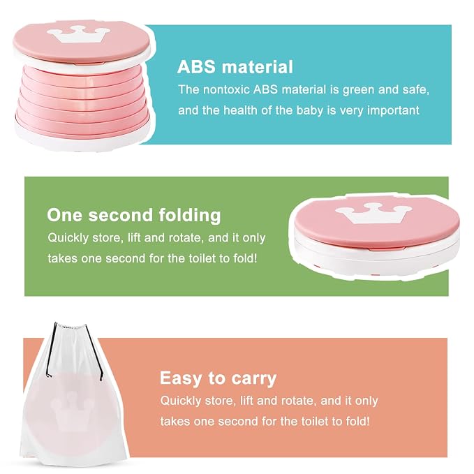 Travel Potty for Toddler Portable Potty for toddler Training Toilet Seat Apply to Seat Emergency Toilet for Car, Camping, Outdoor, Indoor（Pink) ﻿ ﻿