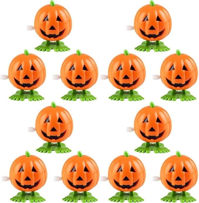 The Dreidel Company Halloween Pumpkin Wind-Up Toys, Birthday Party Favors, Novelty Toys for Boys and Girls, 2" Inches (12-Pack)