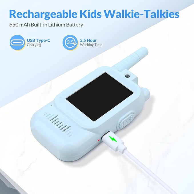 Mafiti Video Walkie Talkies for Kids 2 Pack Rechargeable Birthday Gift Toddler Toys for 3 4 5 6 7 8 Year Old Boys Girls 1000 Feets Long Range Indoor Outdoor Play(Blue+Blue)