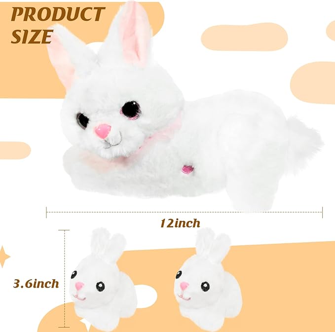 Nurturing Bunny Stuffed Animal with 2 Plush Babies, Interactive Baby Stuffed for Girls and Boys Plushy Mommy Rabbit with Baby Rabbits for Birthday Party Favors Gifts