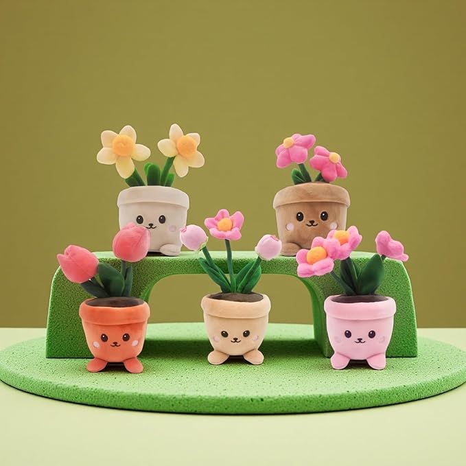 Stuffed Plant Plush Toy, Happy Face Flower Plushies Plant Pillow Decorationr with Natural Scent, Adorable Stuffed Flower for Christmas Horror Plush Halloween(Pink Tulip)